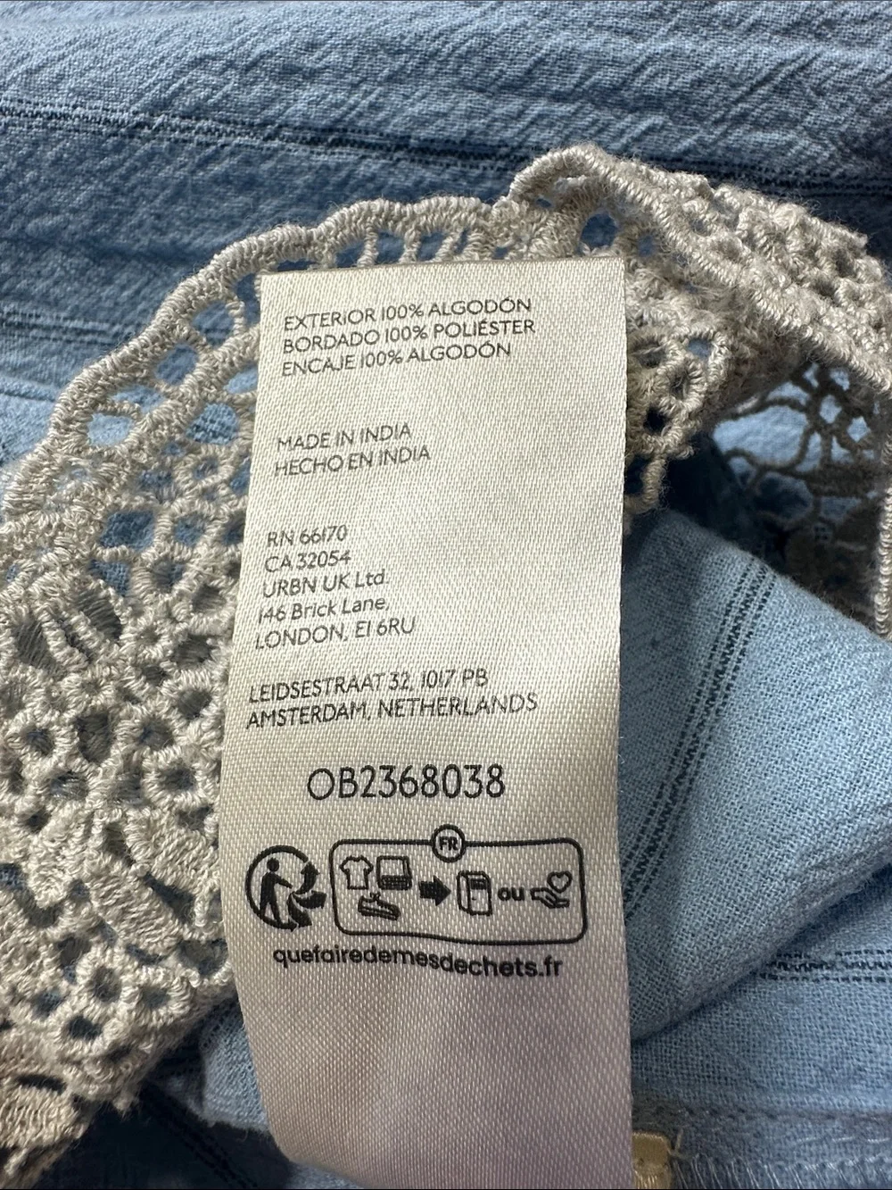 Free People Bali Jude Top Pale Blue Embroidered Lace Tie-Front Blouse - Picture 9 of 10